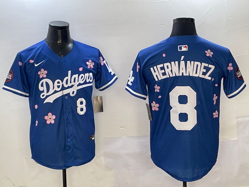 Men Los Angeles Dodgers #8 Hernandez Blue Sakura Edition 2025 Nike MLB Jersey style 8->los angeles dodgers->MLB Jersey